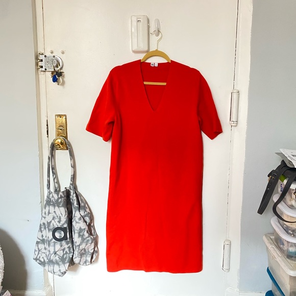 Uniqlo U x Lemaire 3D Knit Short Sleeve Merino Dress in Persimmon Size Large - Picture 1 of 3